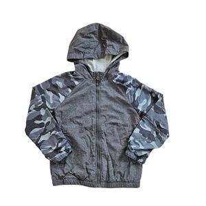 Oshkosh B'Gosh Camo Grey Hooded Zip Up Rain Jacket, 5T, Good Used Condition GUC